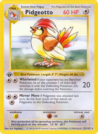 Pidgeotto - Base Set Shadowless 1st Edition