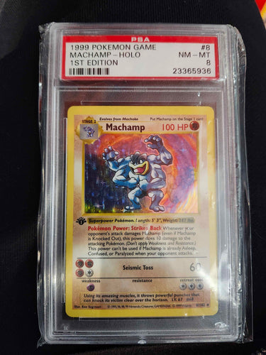 MACHAMP 1ST EDITION SHADOWLESS (Error Label) PSA 8