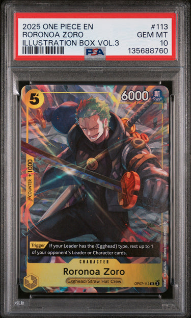 2025 ONE PIECE PROMOS #113 RORONOA ZORO ILLUSTRATION BOX VOL.3 PSA 10