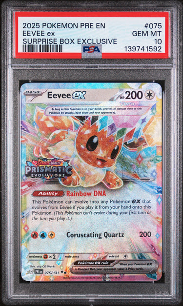 PRISMATIC EVOLUTIONS #075 EEVEE ex SURPRISE BOX EXCLUSIVE PSA 10