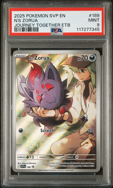 2025 POKEMON SVP EN-SV BLACK STAR PROMO #189 N'S ZORUA JOURNEY TOGETHER ETB PSA 9