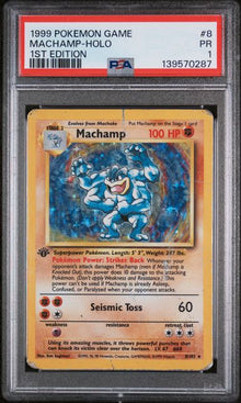 1999 POKEMON GAME #8 MACHAMP-HOLO 1ST EDITION PSA 1