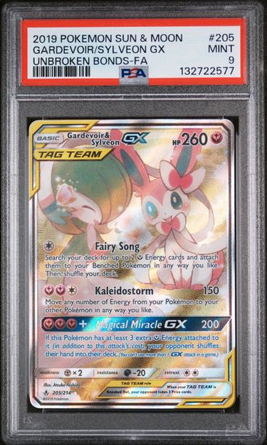 UNBROKEN BONDS #205 GARDEVOIR/SYLVEON GX UNBROKEN BONDS-FA PSA 9