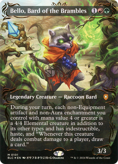 Bello, Bard of the Brambles (Borderless) (Raised Foil) (BLC-101) - Bloomburrow Commander (Borderless) Foil