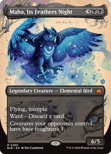 Maha, Its Feathers Night (Borderless) (BLB-289) - Bloomburrow: (Showcase) (Borderless) Foil