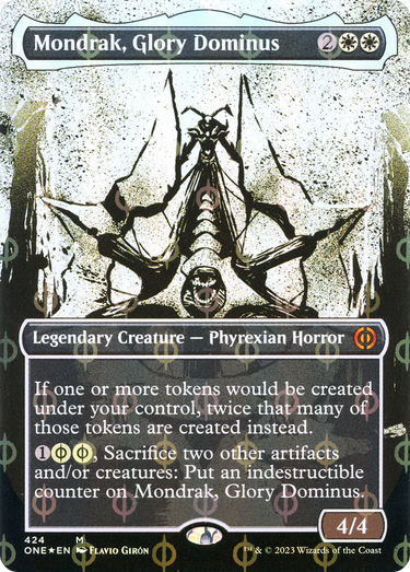 Mondrak, Glory Dominus (Showcase) (Step-and-Compleat Foil) (ONE-424) - Phyrexia: All Will Be One: (Showcase) (Borderless) Foil